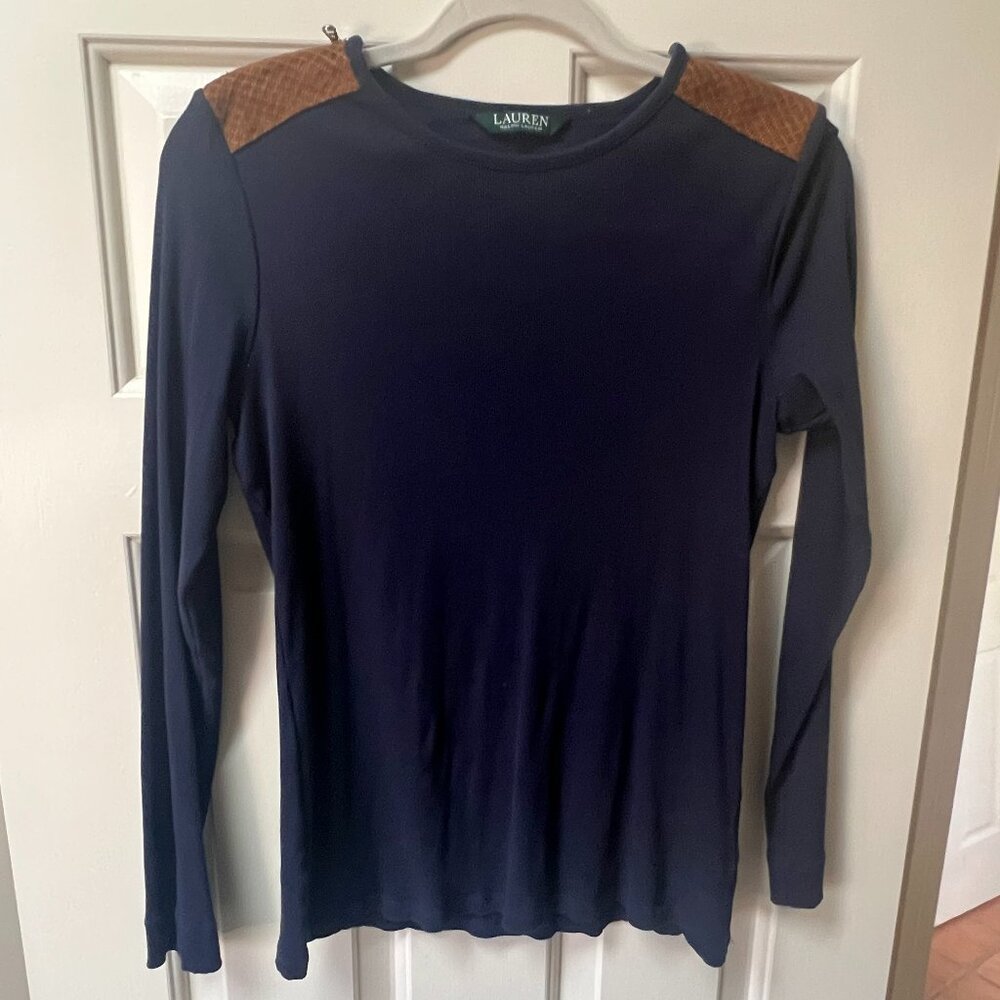 Lauren Ralph Lauren Suede & Zipper Shoulder Patches- Navy